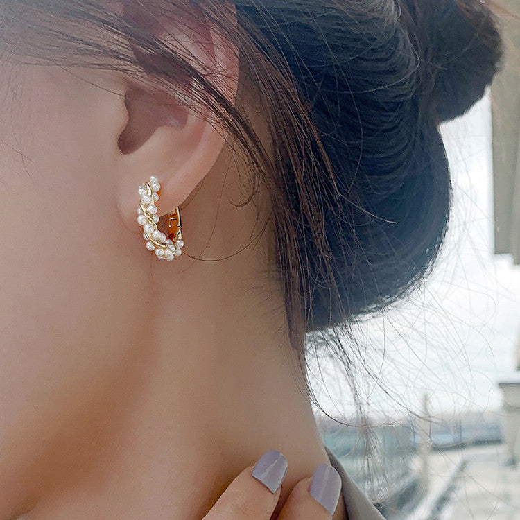 Women's Luxury Rice Pearl Hoop Earrings