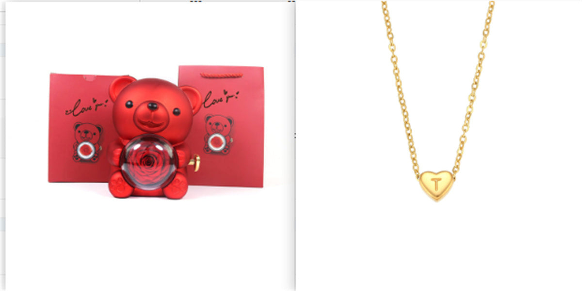 Eternal Rose Teddy Bear Gift Box with Rotating Jewelry Drawer