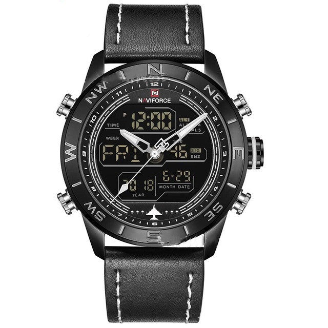 NAVIFORCE 9144 Men's Gold Sport LED Analog Digital Watch