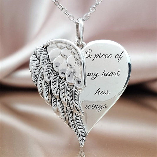 Angel Wings "A Piece of My Heart Has Wings" Message Necklace