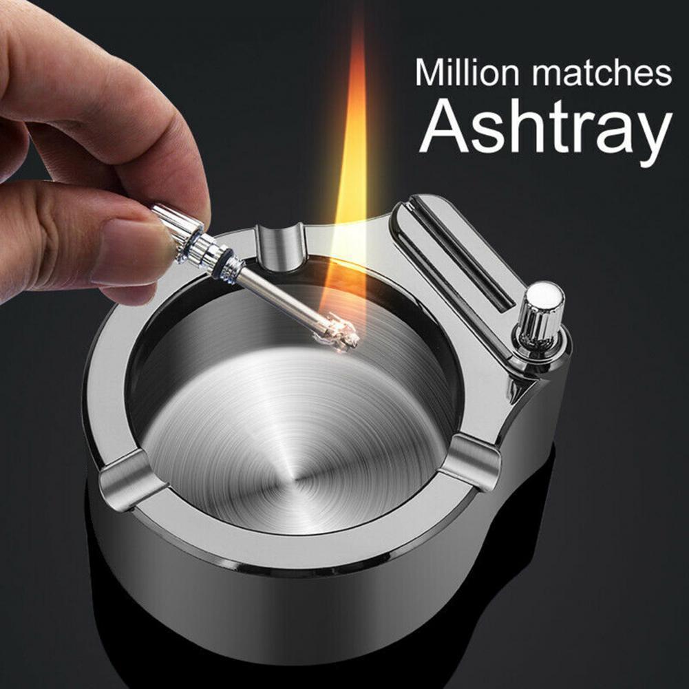 Multifunctional Metal Ashtray with Permanent Match Lighter