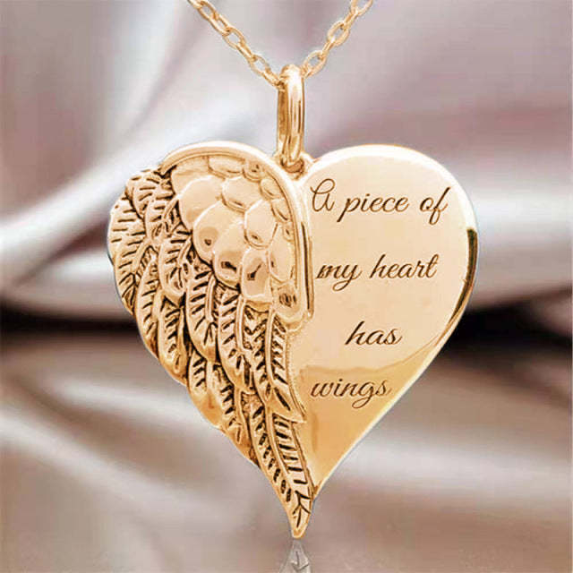 Angel Wings "A Piece of My Heart Has Wings" Message Necklace