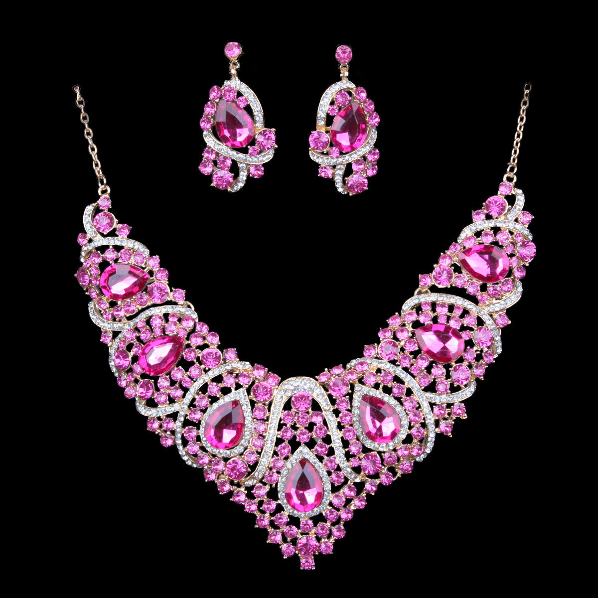 Vibrant Geometric Bridal Necklace and Earrings Set