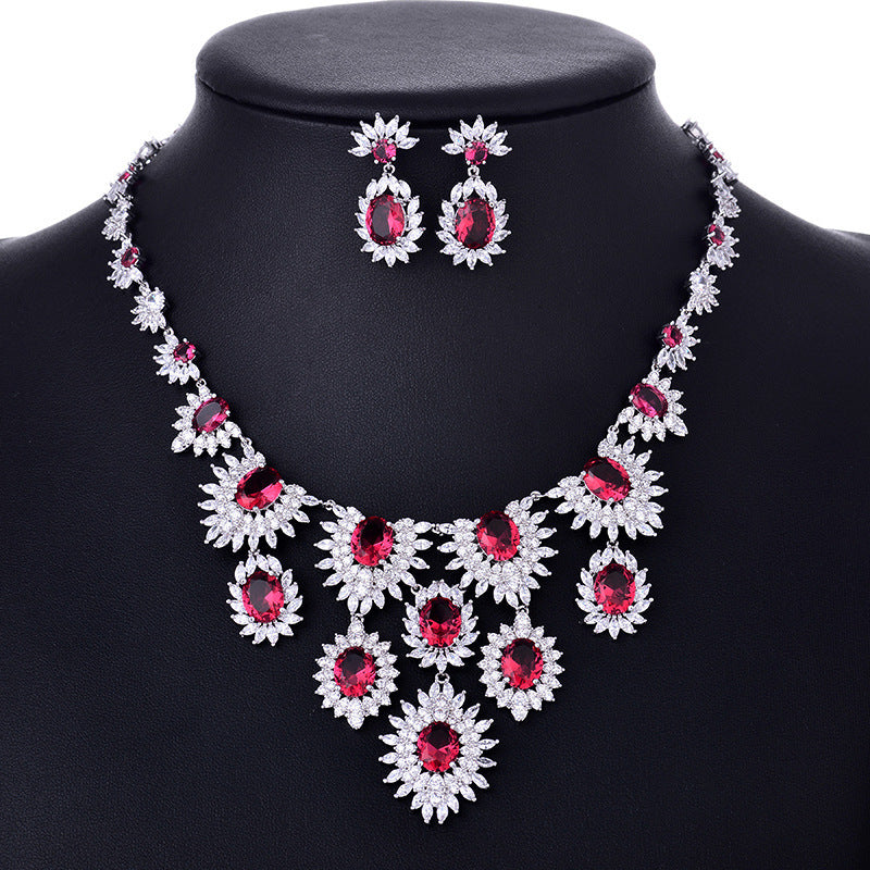 Colorful Zircon & Floral Bridal Wedding Jewelry Set