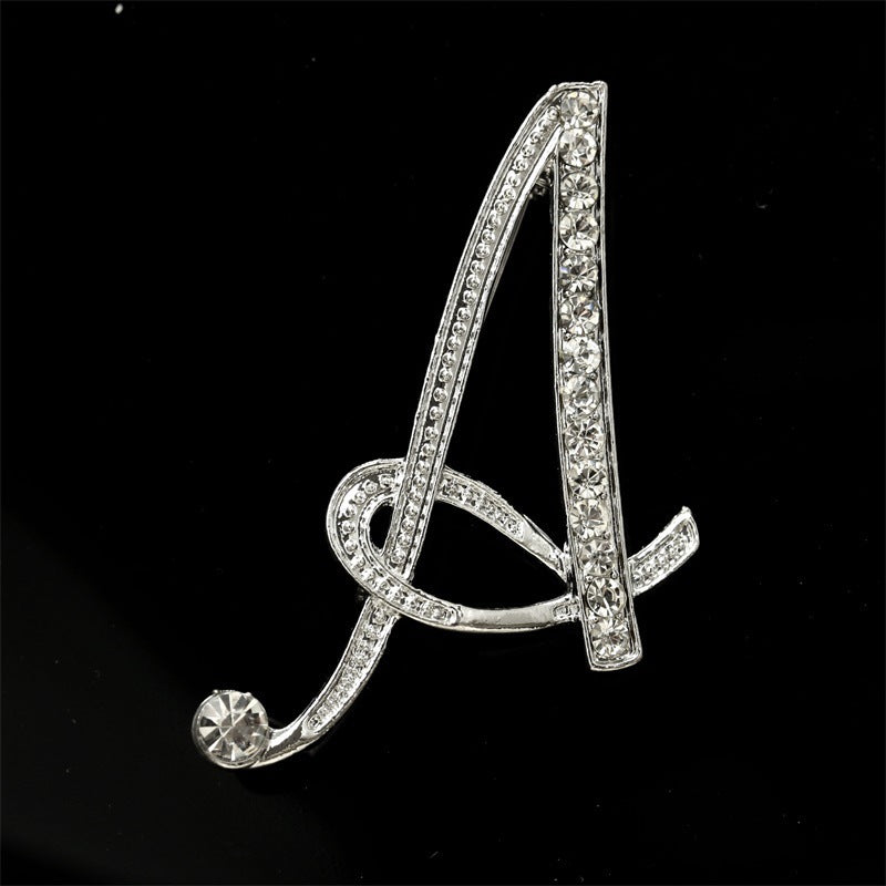 26 English Alphabet Brooch with Diamonds