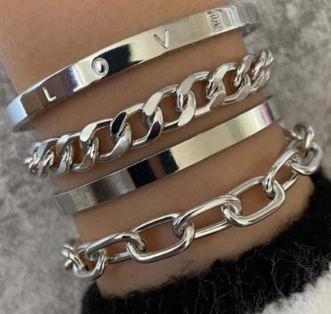 Minimalist Hollow C-Shaped Chain Bracelet Set