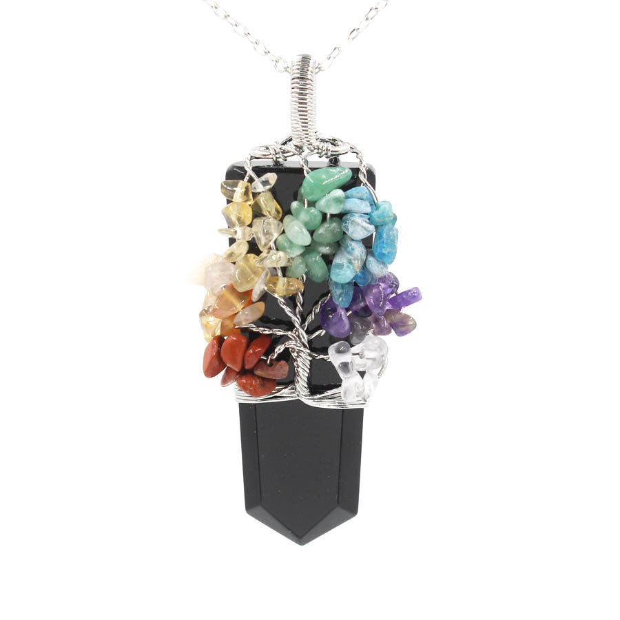 Crystal Column Tree of Life Winding Pendant Necklace - Unisex Healing Jewelry