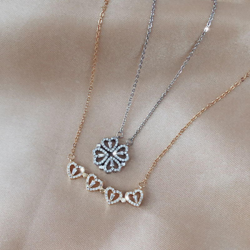 Magnetic Folding Heart-Shaped Four-Leaf Clover Pendant Necklace