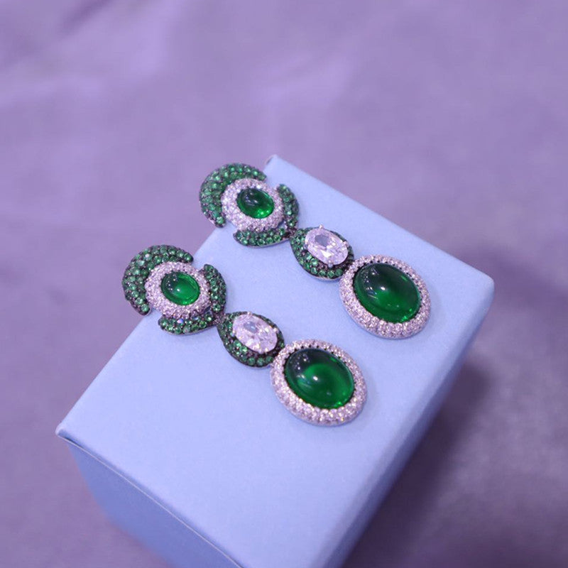 Vintage-Inspired Sterling Silver Floral & Faux Emerald Earrings