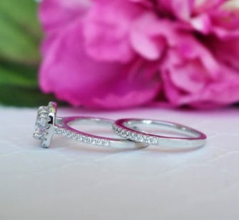 Classic Square Halo Engagement & Wedding Set