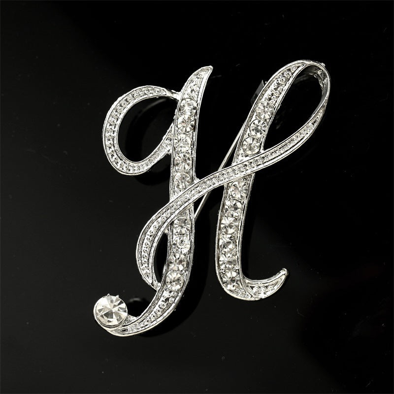 26 English Alphabet Brooch with Diamonds
