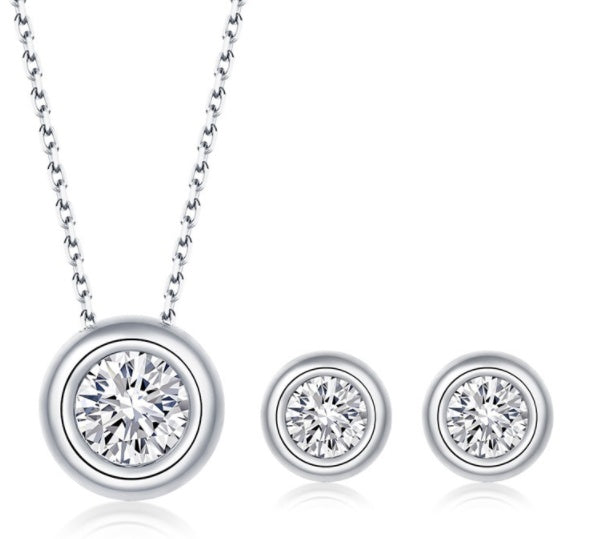 S925 Sterling Silver Round Moissanite Jewelry Set