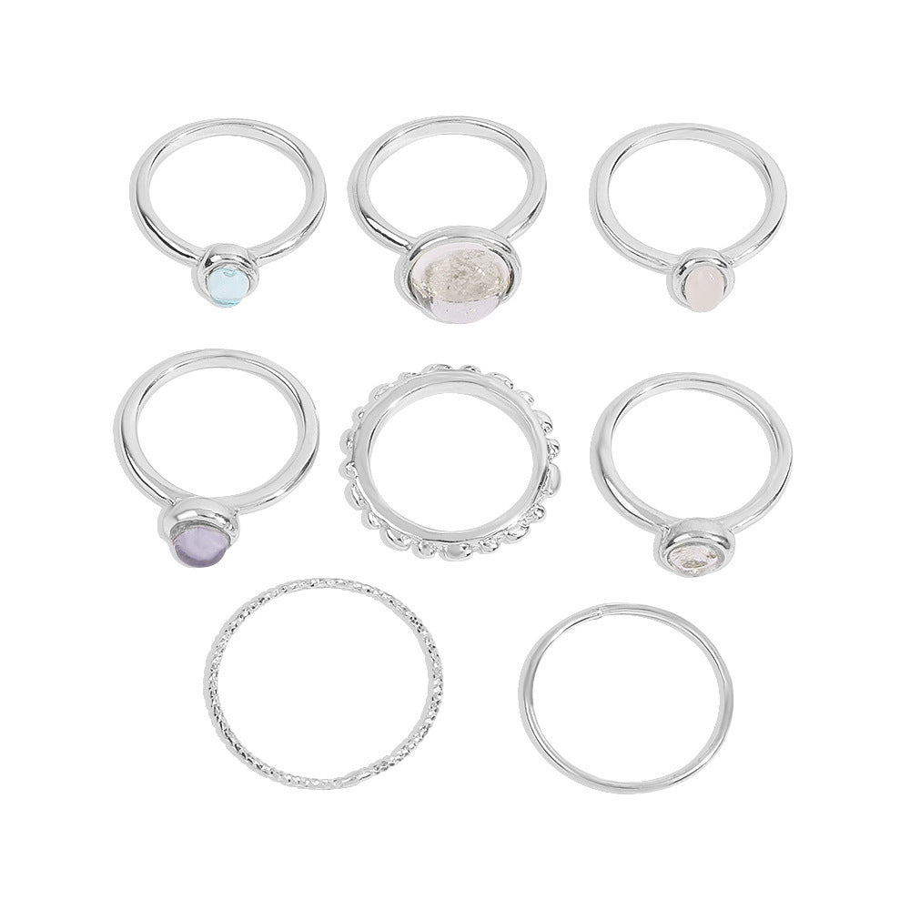 Colorful Stone Metallic Finger Rings Set