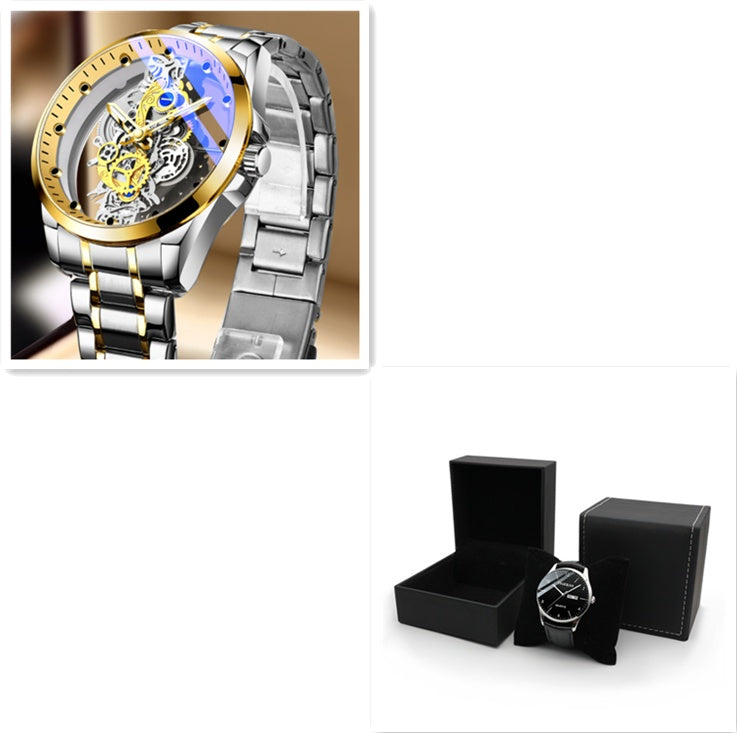 Men's Gold Skeleton Vintage Automatic Quartz Watch