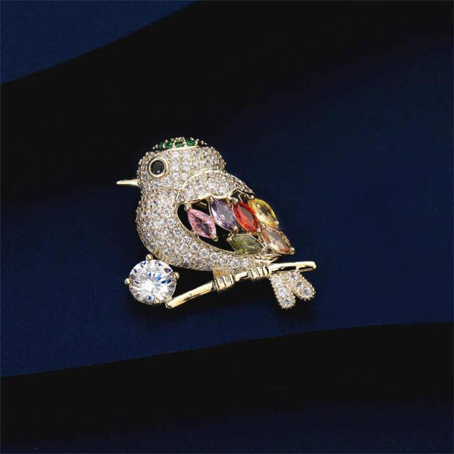 Full Diamond Magpie Bird Brooch