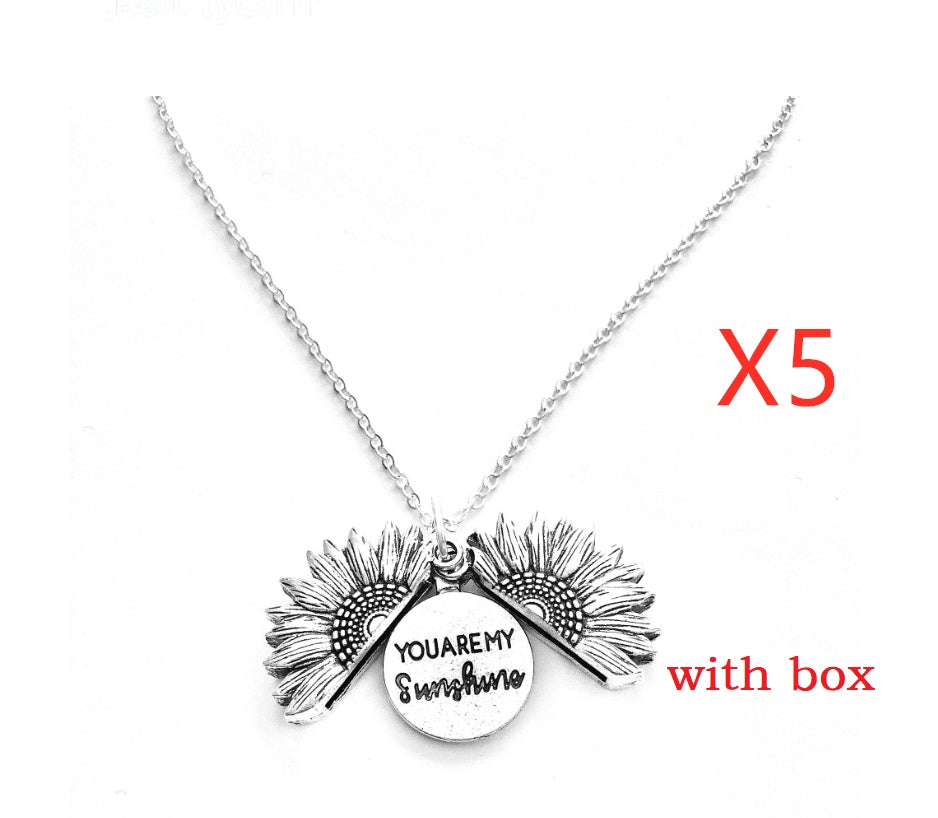 Sunflower Pendant Necklace with Engraved Message