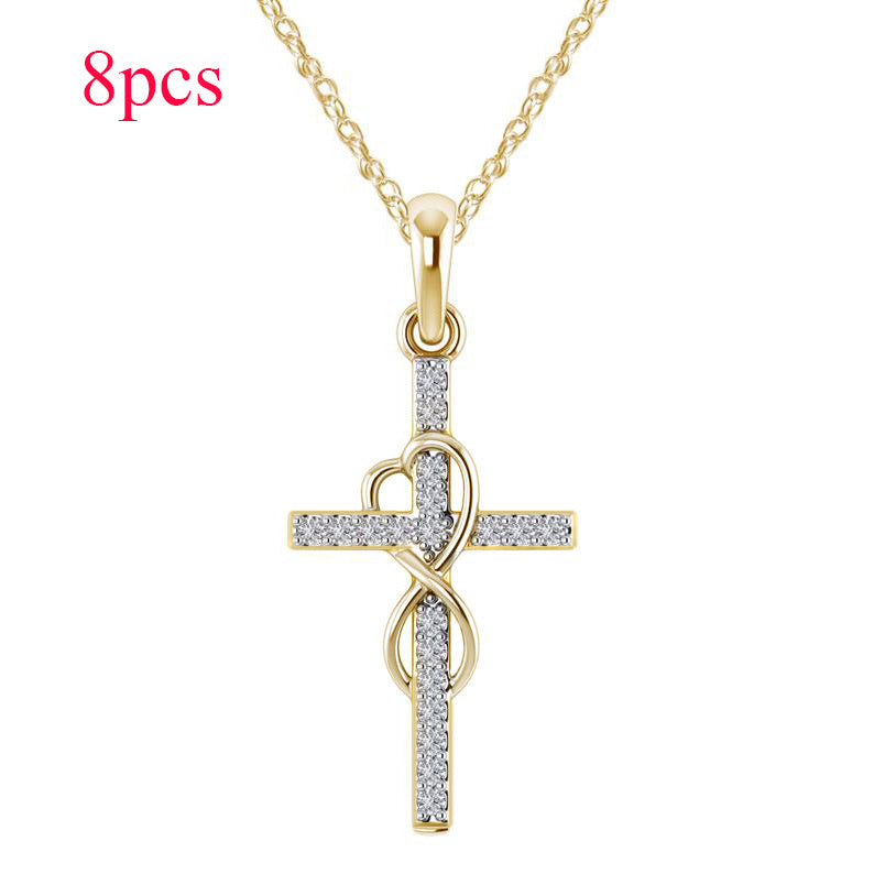 14K Gold Plated Cubic Zirconia Cross Necklace