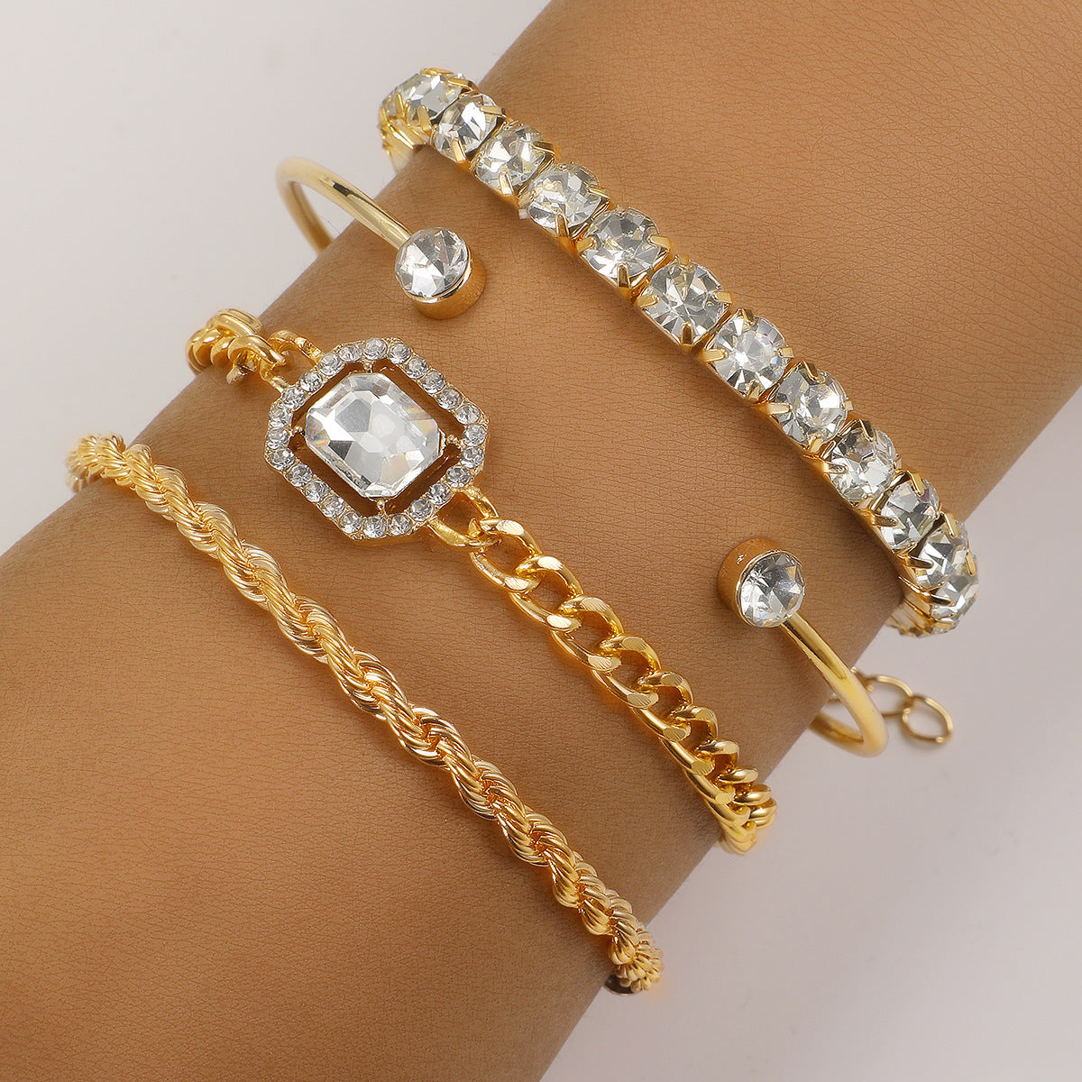 Bohemian Crystal Twisted Cuff Bracelet Set