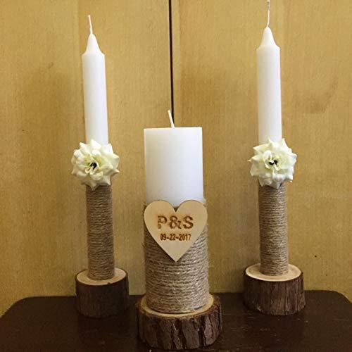 Rustic Wooden Wedding Candle Holder Set