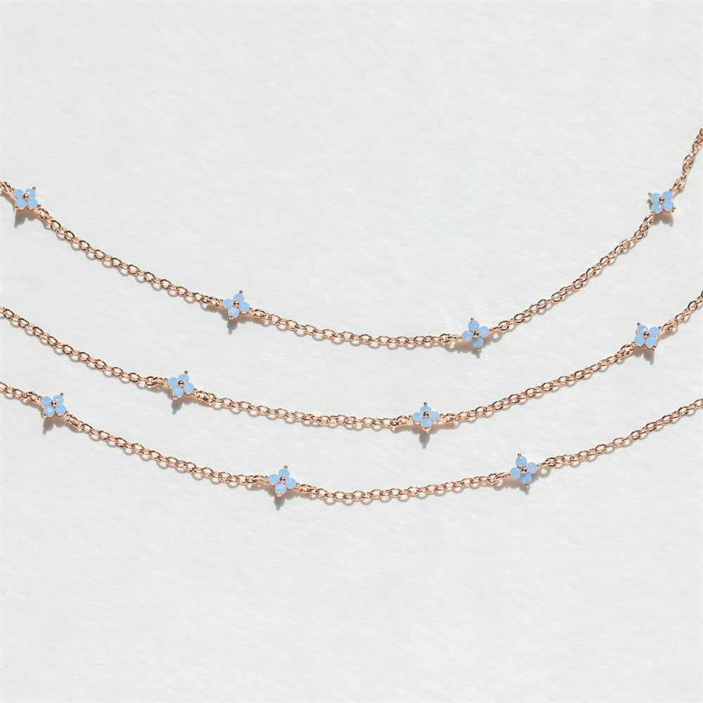 Exquisite Gold Plated Blue Flower Necklace