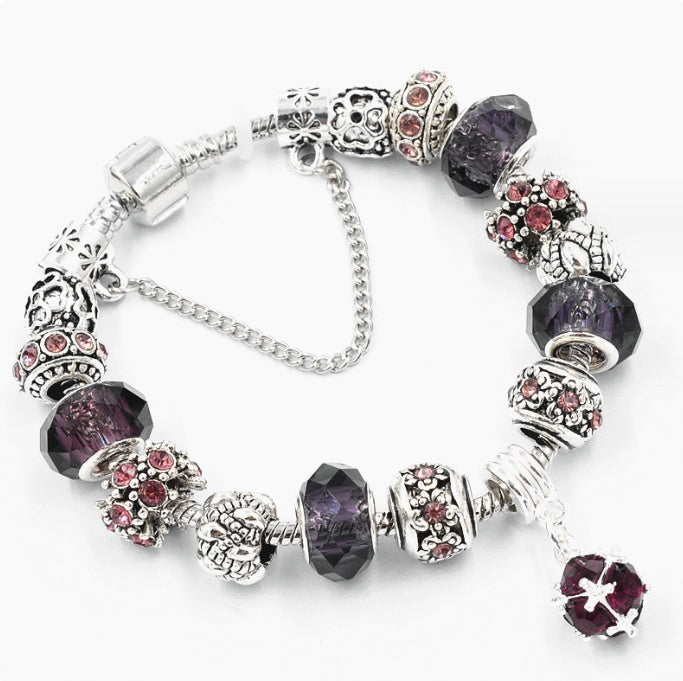 Crystal Beaded Snake Chain Charm Bracelet