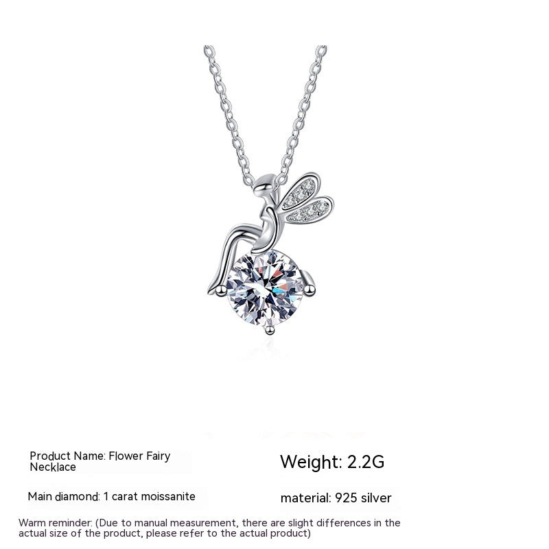 Sparkling Moissanite Flower Fairy Pendant Necklace 925 Sterling Silver