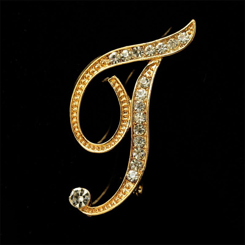 26 English Alphabet Brooch with Diamonds