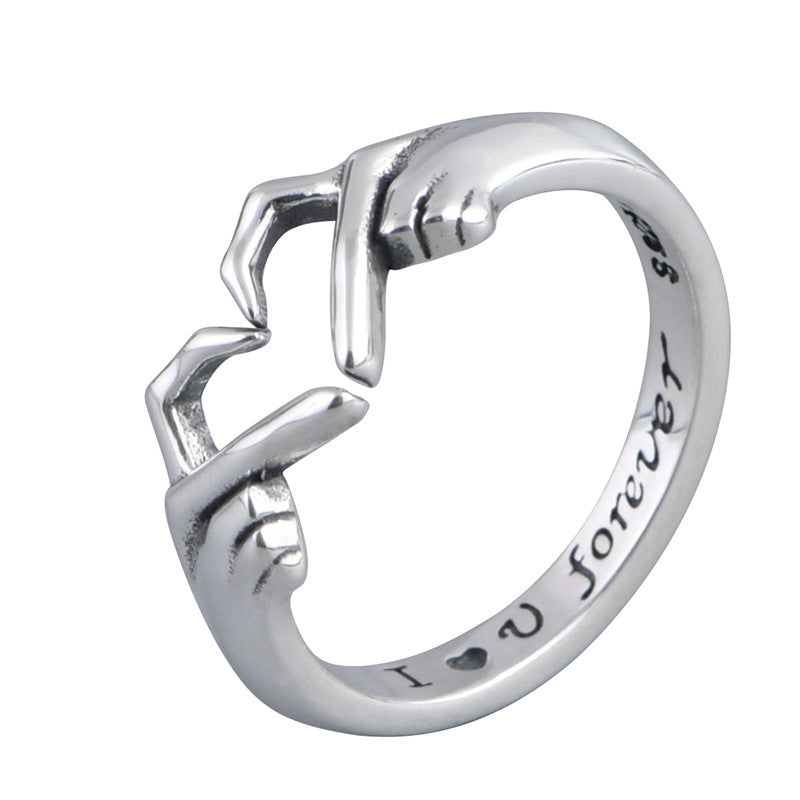 Romantic Heart Hand Hug Fashion Ring