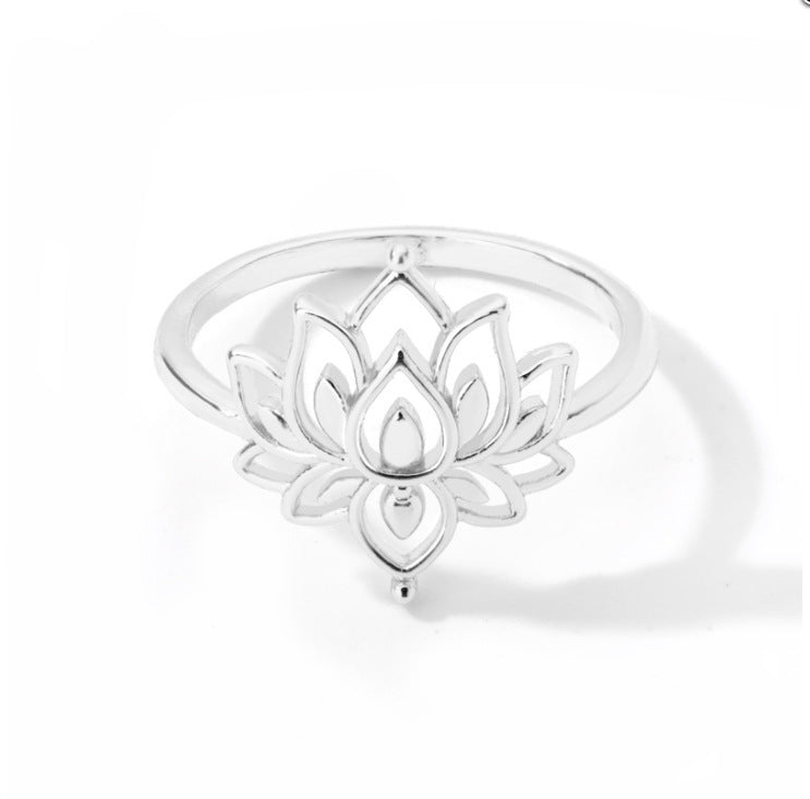 Vintage Golden Lotus & Moon Sun Opal Rings