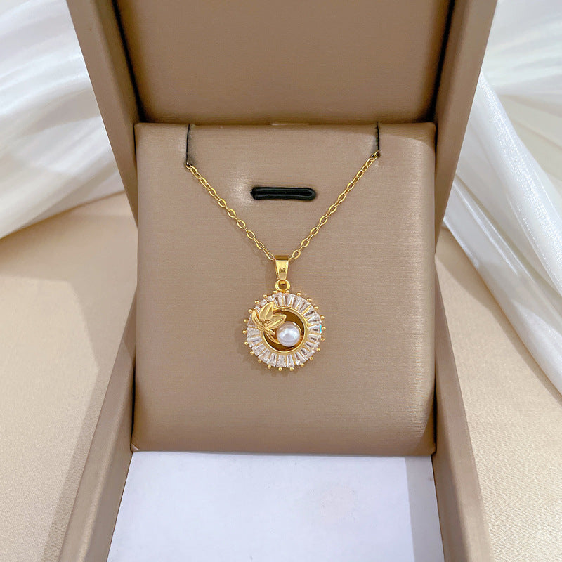 Gold Plated Round Pearl & Zircon Jewelry Set