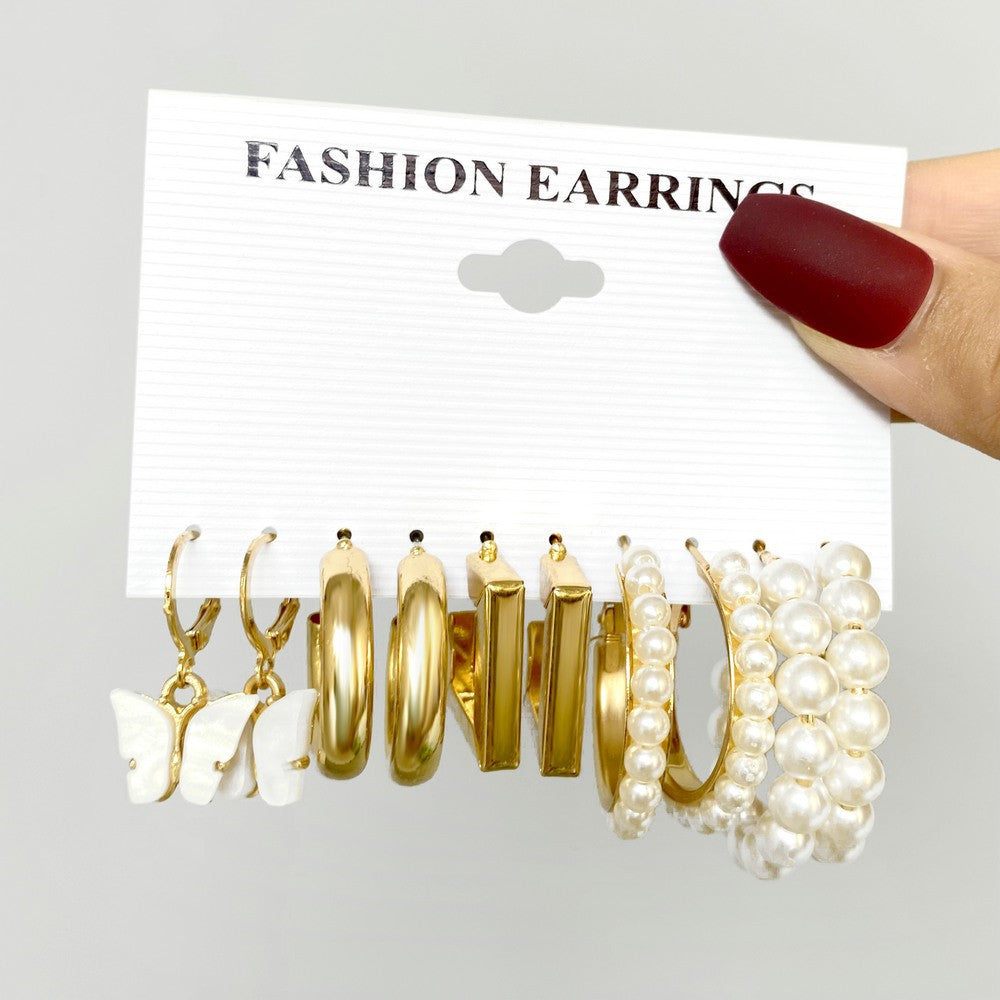 Elegant Butterfly, Pearl, & Silver Plated Earring Set