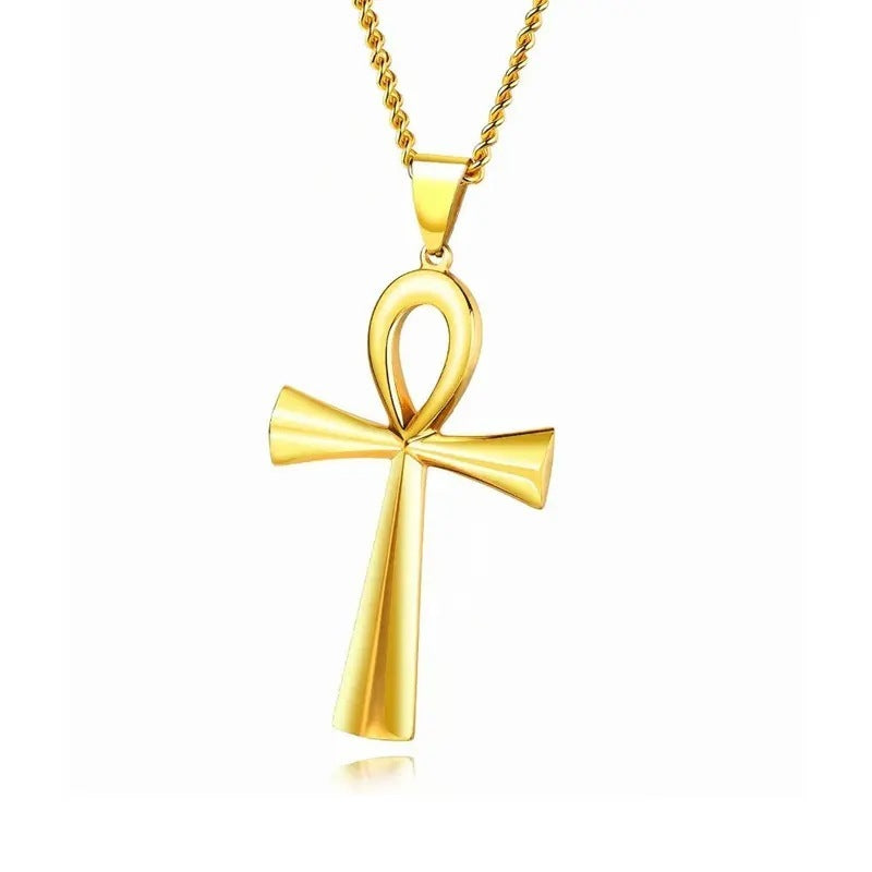 Men's Titanium Steel Ankh Cross Pendant Necklace
