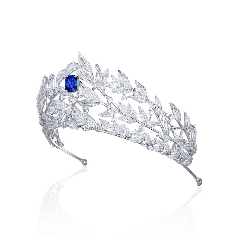 Exquisite Sapphire Crown Wedding Headdress