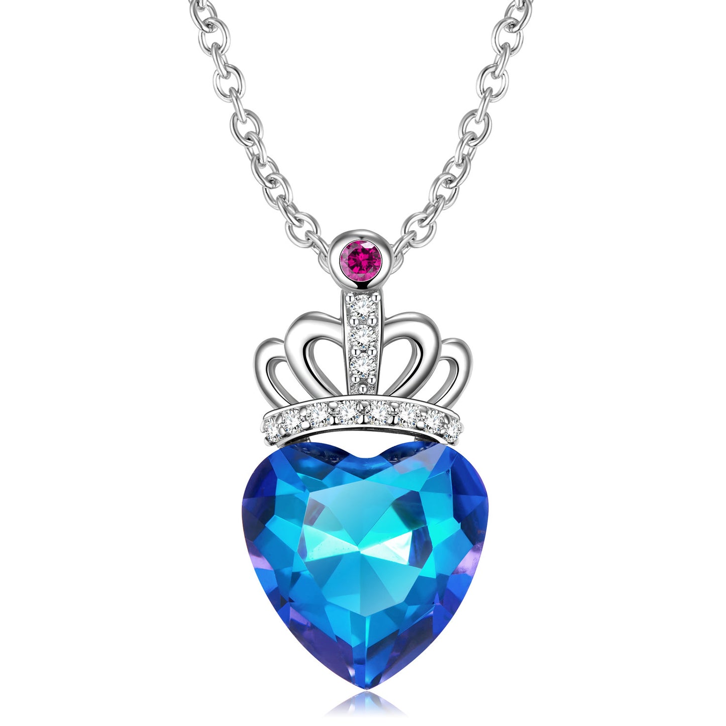 Blue Light Peach Heart Crown Pendant Necklace