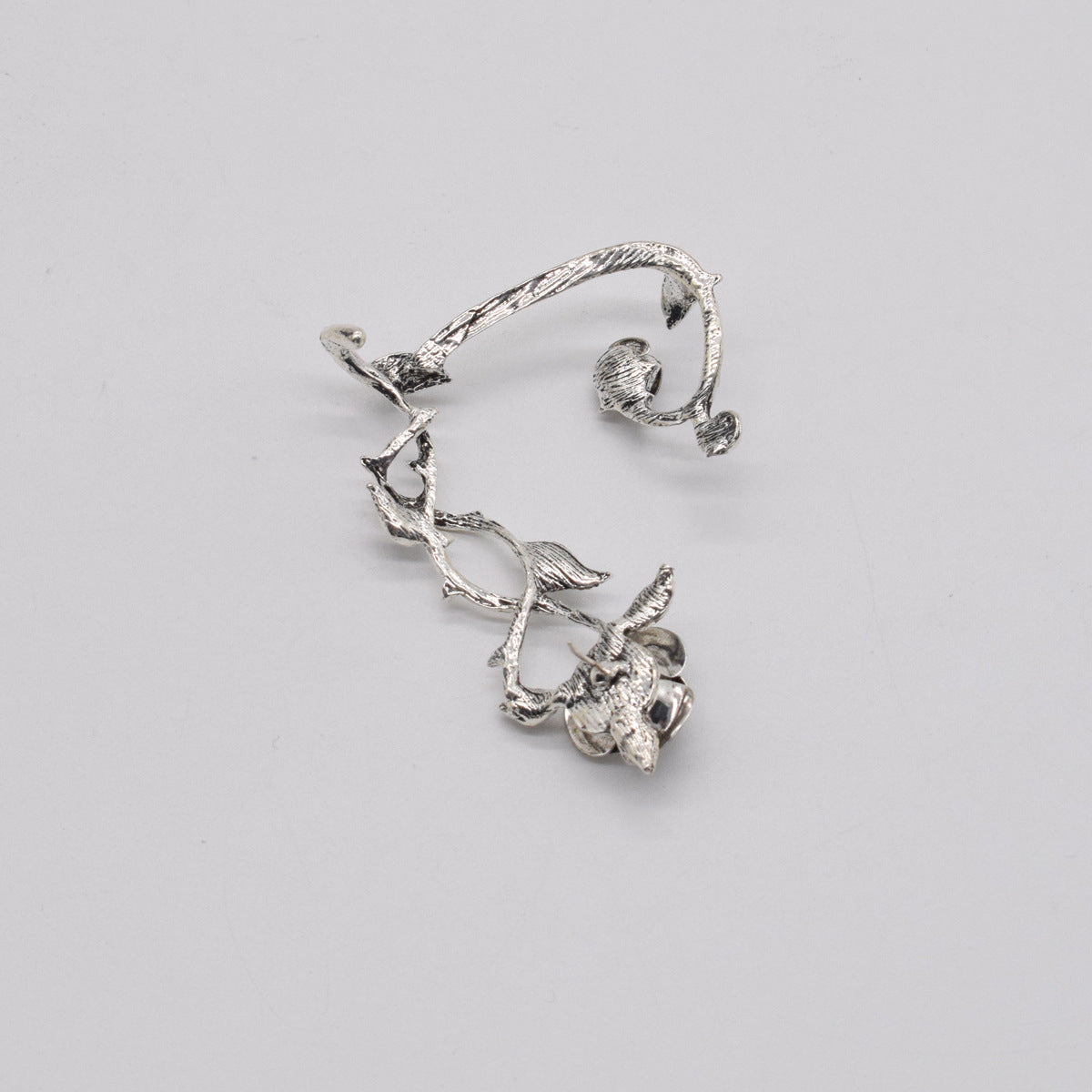 Silver Rose & Vine Ear Wrap (No Piercing)