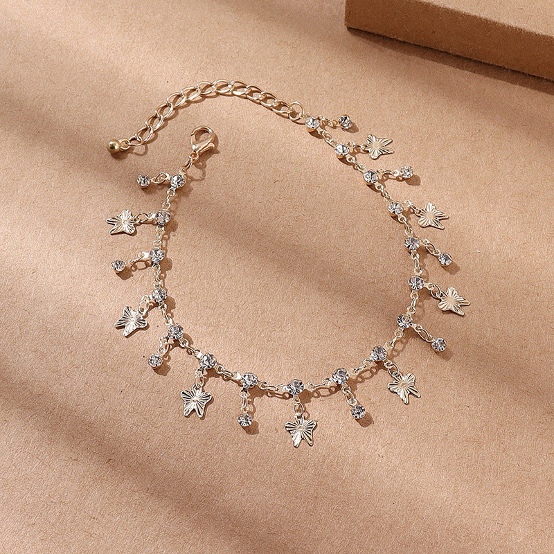Sparkling Boho Charm Anklet with Butterflies and Flowers