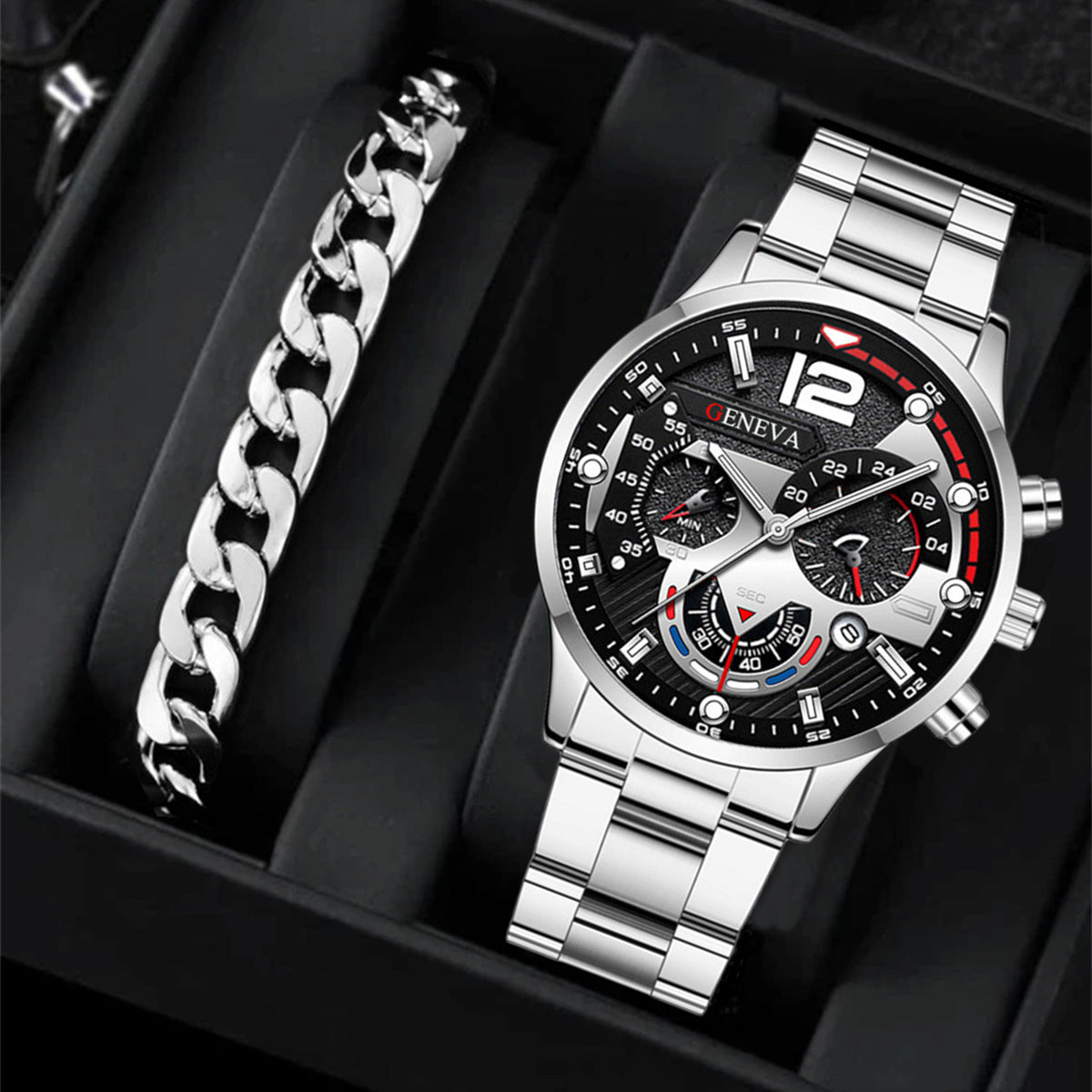 Men's Business Quartz Watch & Bracelet Set