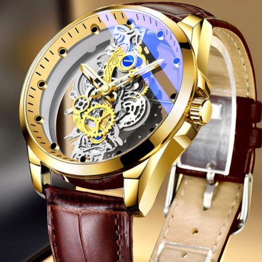 Men's Gold Skeleton Vintage Automatic Quartz Watch