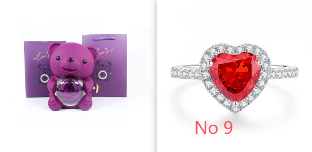 Eternal Rose Teddy Bear Gift Box with Rotating Jewelry Drawer