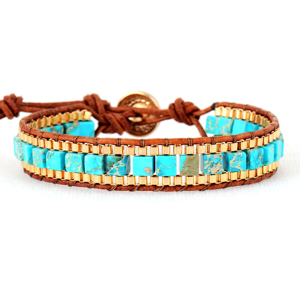 Imperial Stone Woven Leather Bracelet