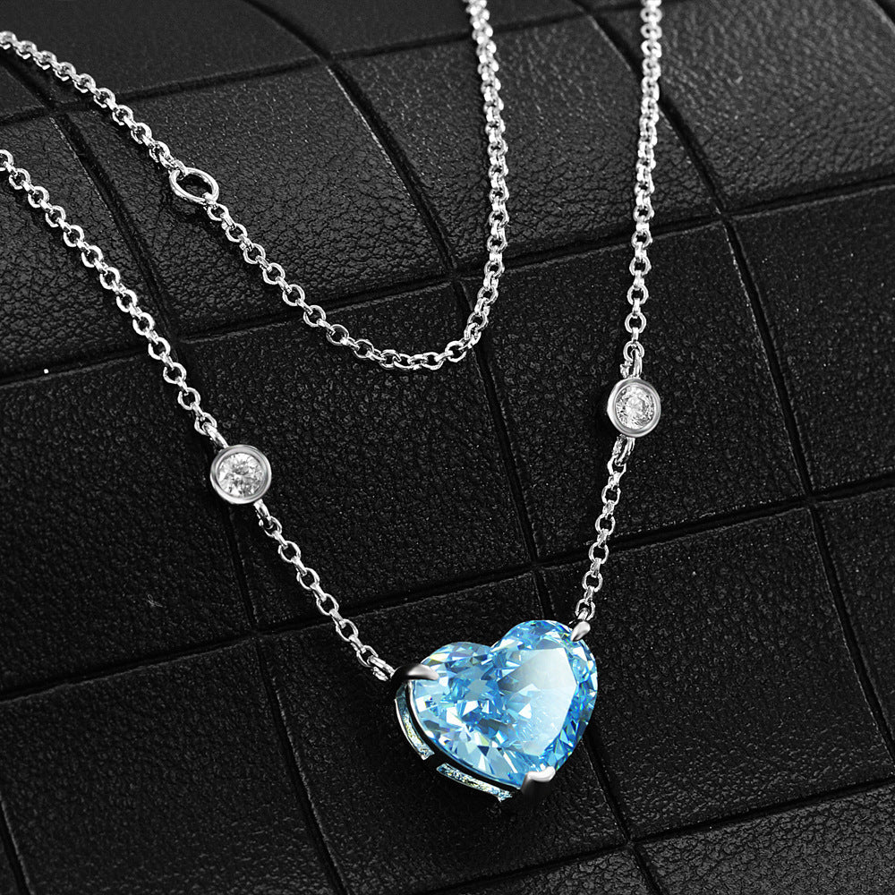 Ocean Blue Heart-shaped Necklace Zircon S925 Sterling Silver