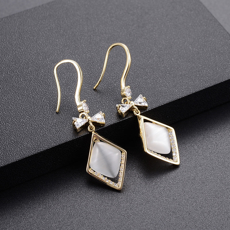Fashionable High-End 14K Gold Plated Opal & Zircon Earrings