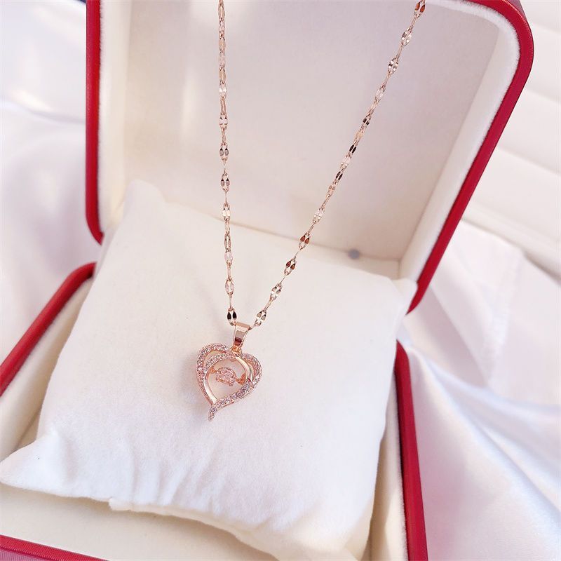 Titanium Steel Perfume Bottle Pendant Necklace - Trendy Zircon Charm
