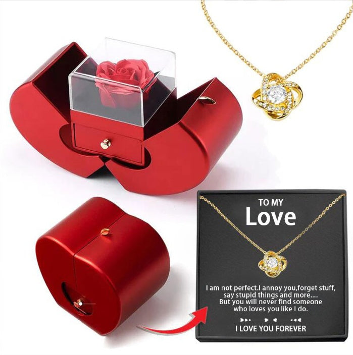 Red Apple Jewelry Box Set - Eternal Rose & Necklace Christmas Gift