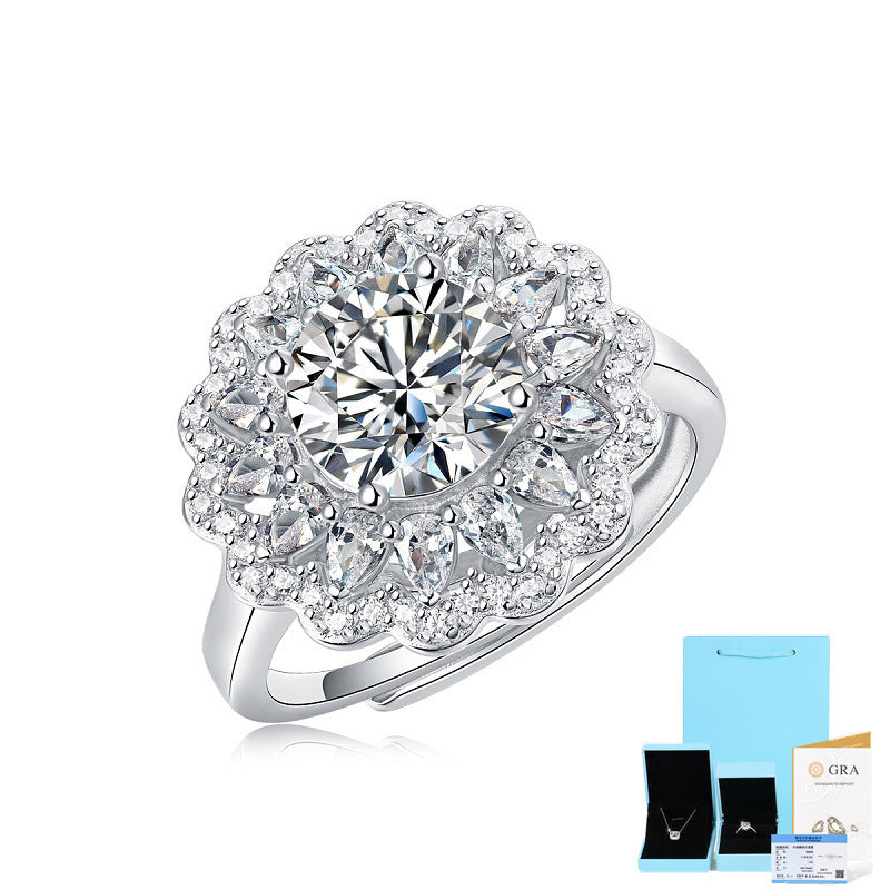 Exquisite Floral Rhinestone 925 Silver Proposal Ring