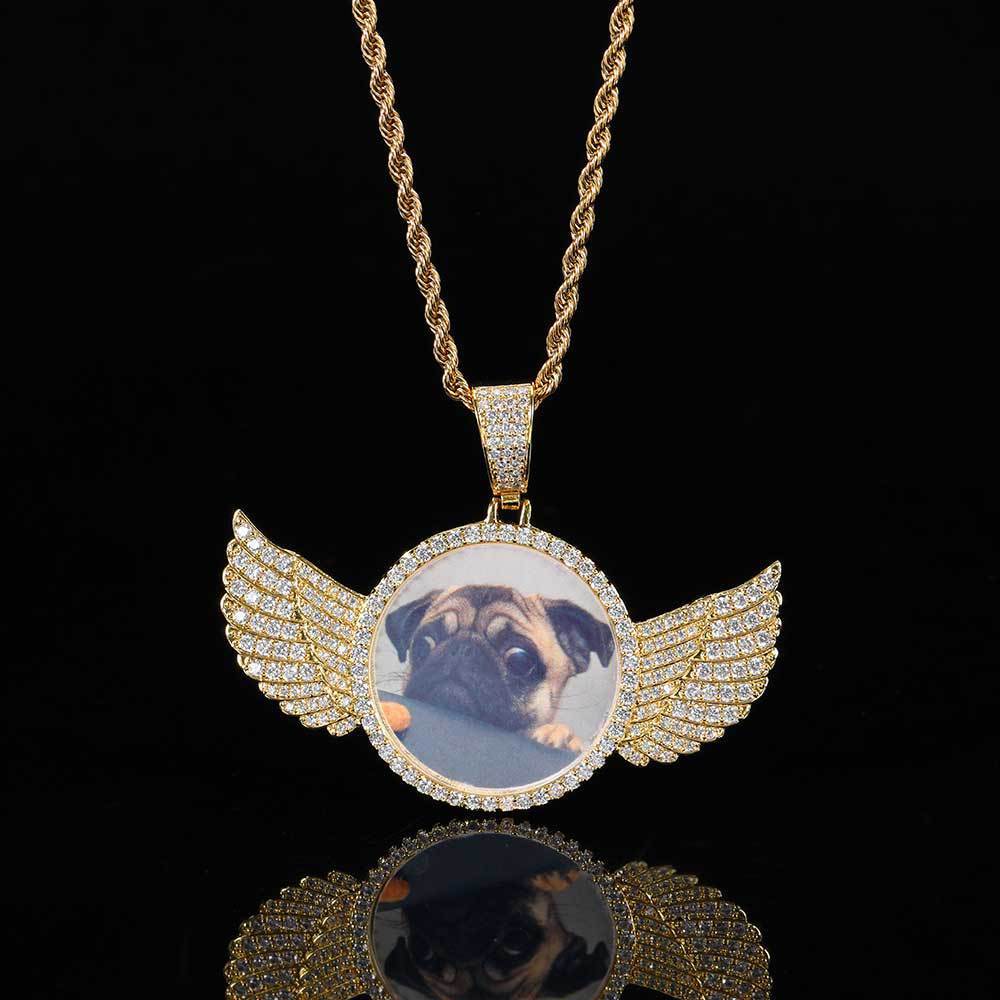 Custom Angel Wings Photo Medallion Necklace