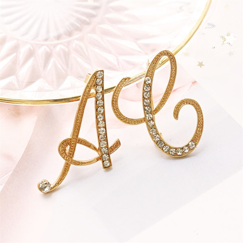 26 English Alphabet Brooch with Diamonds