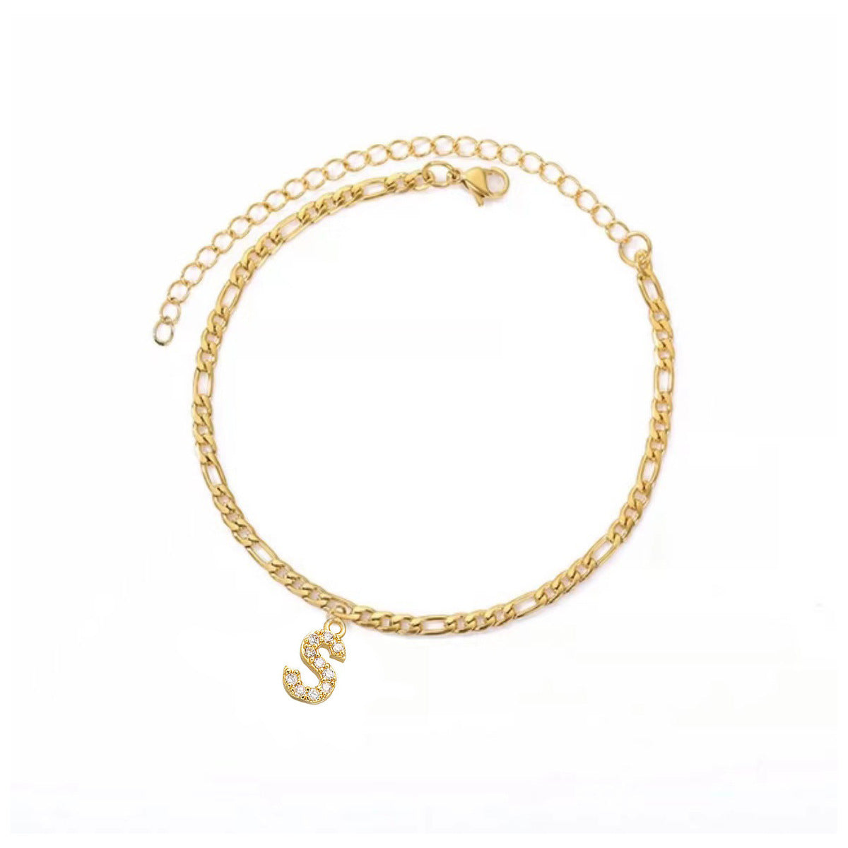 Personalized English Letter Anklet - Unisex Copper & Zircon Jewelry
