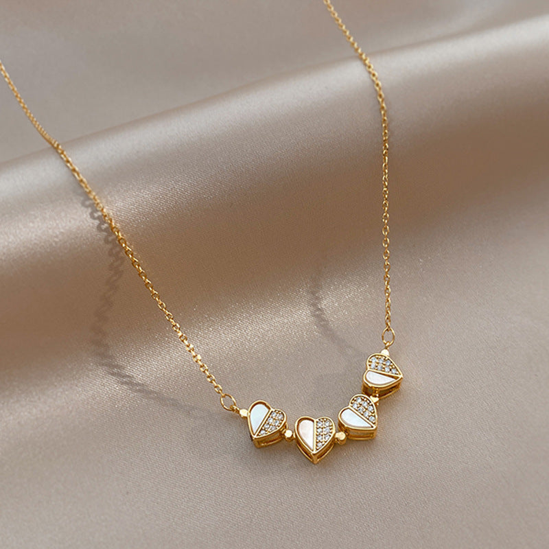Luxury Four-Leaf Clover Pendant Necklace - Stainless Steel Crystal Heart