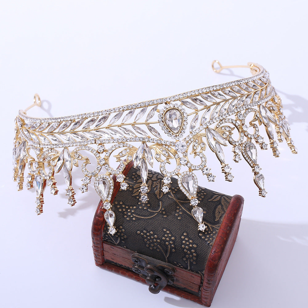 Majestic Crystal Baroque Bridal Crown Adjustable Headband Set